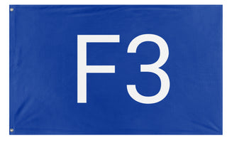 A mockup of the custom flag 'Flag of F3' on a white background