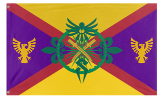 A mockup of the custom flag 'Empire of Caasia Hand Flag' on a white background