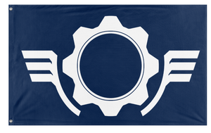 A mockup of the custom flag 'Gears flag' on a white background