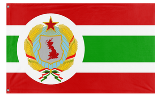 A mockup of the custom flag 'The Red Isles flag' on a white background