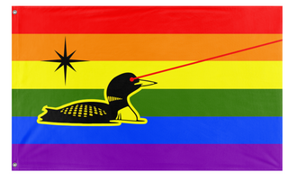 A mockup of the custom flag 'Minnesota Laser Loon Pride flag' on a white background