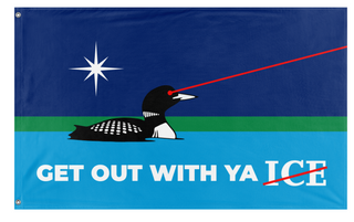 A mockup of the custom flag 'Minnesota Anti-ICE flag' on a white background