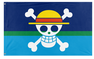 A mockup of the custom flag 'Minnesota Laser Loon Straw Hat Pirates flag' on a white background