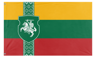 A mockup of the custom flag 'Lithuania Coat of Arms Flag' on a white background