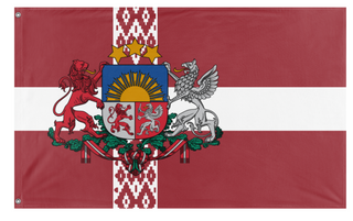 A mockup of the custom flag 'Latvian Coat of Arms flag' on a white background