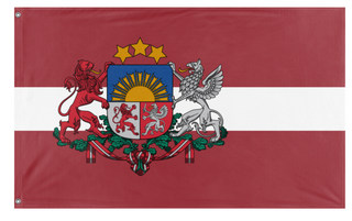 A mockup of the custom flag 'Latvian Coat of Arms Flag' on a white background