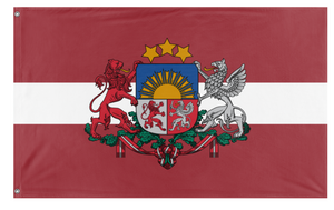 A mockup of the custom flag 'Latvian Coat of Arms flag' on a white background