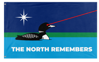A mockup of the custom flag 'Minnesota Laser Loon flag' on a white background