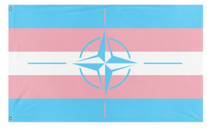 A mockup of the custom flag 'trans nato flag' on a white background