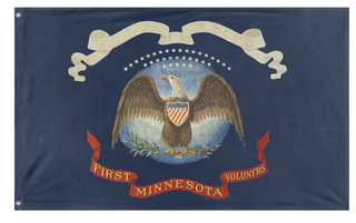 A mockup of the custom flag 'First MN Volunrs flag' on a white background