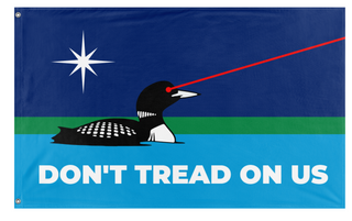 A mockup of the custom flag 'Laser Loon Don't Tread On Us flag' on a white background
