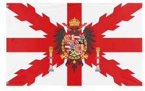 A mockup of the custom flag 'United Theocracy of Spain flag' on a white background
