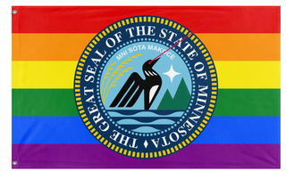 A mockup of the custom flag 'Minnesota Laser Loon Pride flag' on a white background
