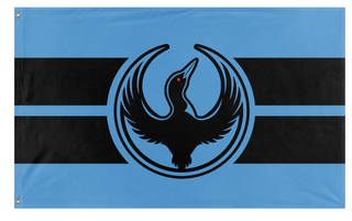 A mockup of the custom flag 'Minnesota Rebel Loon flag' on a white background