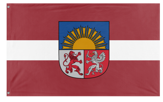 A mockup of the custom flag 'Latvian Coat of Arms flag' on a white background