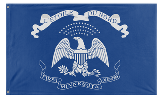 A mockup of the custom flag 'Modern First Minnesota Volunteers flag' on a white background