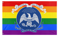 A mockup of the custom flag 'Modern First Minnesota Volunteers Pride flag' on a white background