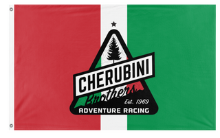 A mockup of the custom flag 'Cherubni-racing-ital flag' on a white background