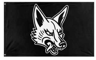 A mockup of the custom flag 'Jackal flag' on a white background
