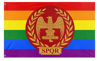 A mockup of the custom flag 'Roman Empire Pride flag' on a white background