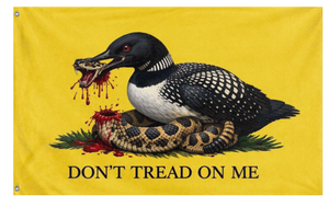 A mockup of the custom flag 'Don'tTreadLoon flag' on a white background