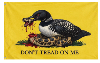 A mockup of the custom flag 'Don'tTreadLoon flag' on a white background
