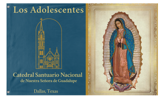A mockup of the custom flag 'Bandera Catedral Adolescentes flag' on a white background