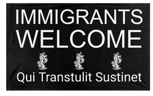 A mockup of the custom flag 'Immigrants Welcome CT flag' on a white background