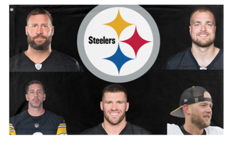 A mockup of the custom flag 'Steelers flag' on a white background