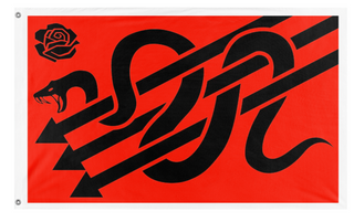 A mockup of the custom flag 'Libertarian Socialist flag' on a white background