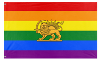 A mockup of the custom flag 'Free Iran Pride flag' on a white background