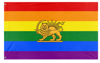 A mockup of the custom flag 'Free Iran Pride flag' on a white background