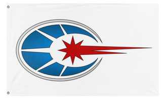 A mockup of the custom flag 'Comstar flag' on a white background