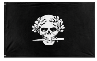 A mockup of the custom flag 'Black Shirts flag' on a white background