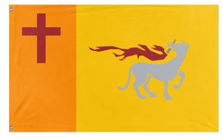 A mockup of the custom flag 'Distributist flag' on a white background