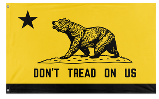 A mockup of the custom flag 'California Gadsden flag' on a white background
