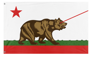 A mockup of the custom flag 'California Laser Bear flag' on a white background