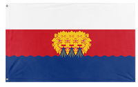 A mockup of the custom flag 'tri-lion flag' on a white background