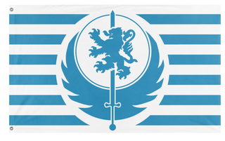 A mockup of the custom flag 'Lyon's Pride' on a white background