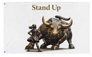 A mockup of the custom flag 'Stand Up flag' on a white background