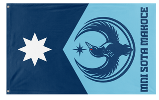 A mockup of the custom flag 'WeWillProtectUsMN flag' on a white background