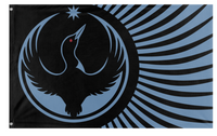 A mockup of the custom flag 'Rebel Loon flag' on a white background