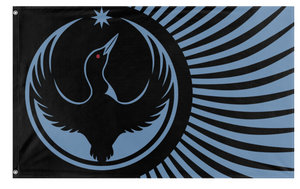 A mockup of the custom flag 'Rebel Loon flag' on a white background