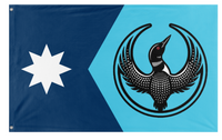 A mockup of the custom flag 'MN Rebel Loon flag' on a white background
