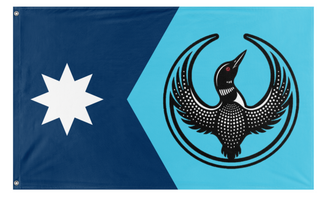 A mockup of the custom flag 'MN Rebel Loon flag' on a white background
