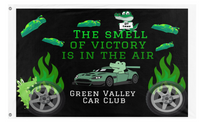 A mockup of the custom flag 'greenpower flag' on a white background