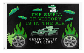 A mockup of the custom flag 'greenpower flag' on a white background