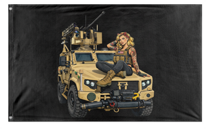 A mockup of the custom flag 'girl on MADIS flag' on a white background