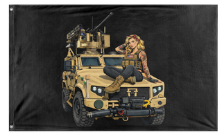 A mockup of the custom flag 'girl on MADIS flag' on a white background
