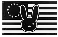 A mockup of the custom flag 'Bad Bunny American Flag Burning' on a white background